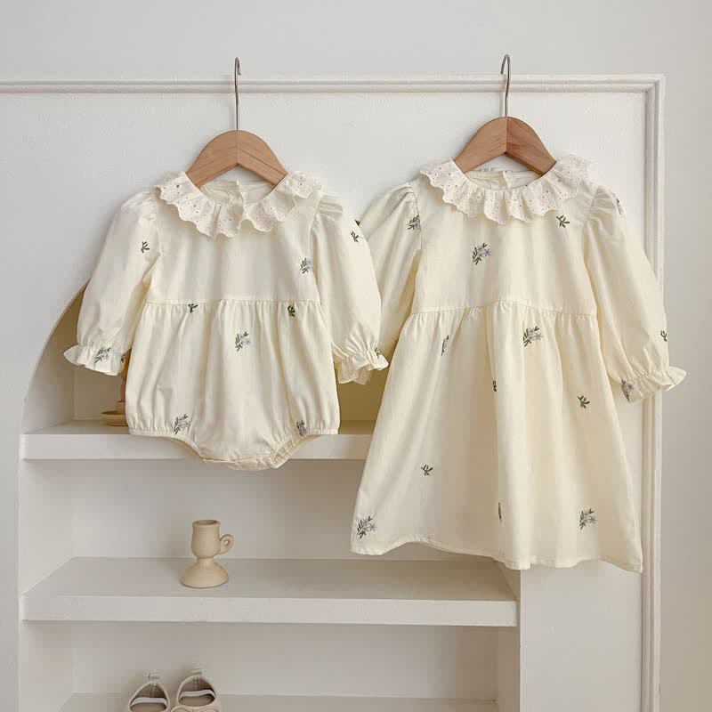 Baby Toddler Lace Collar Beige Bodysuit Dress