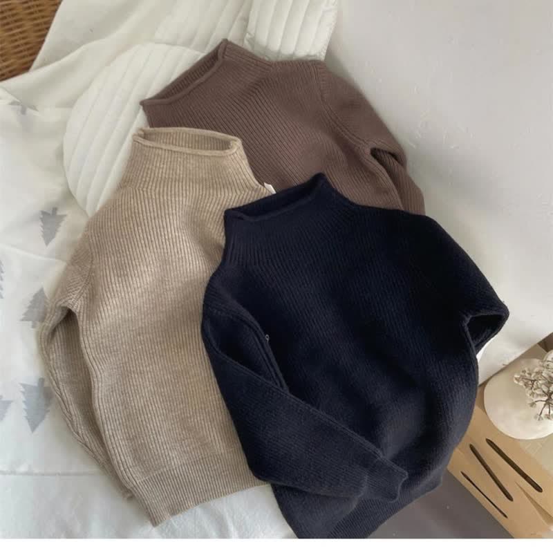 Kid Boy Solid Color Turtleneck Sweater