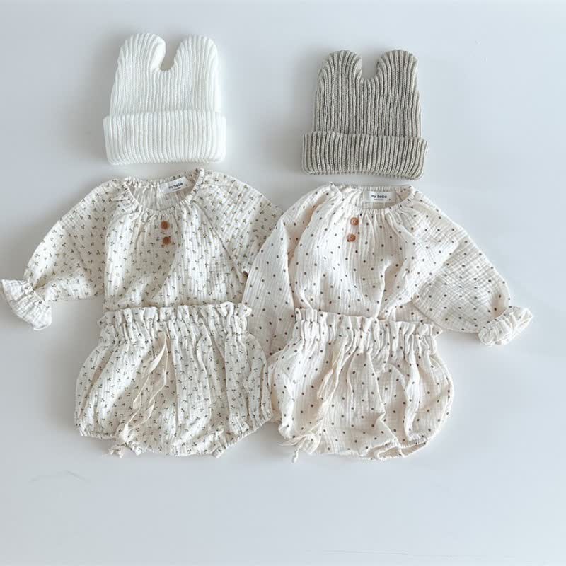 Baby 2-Piece Gauze Dots Flower Set