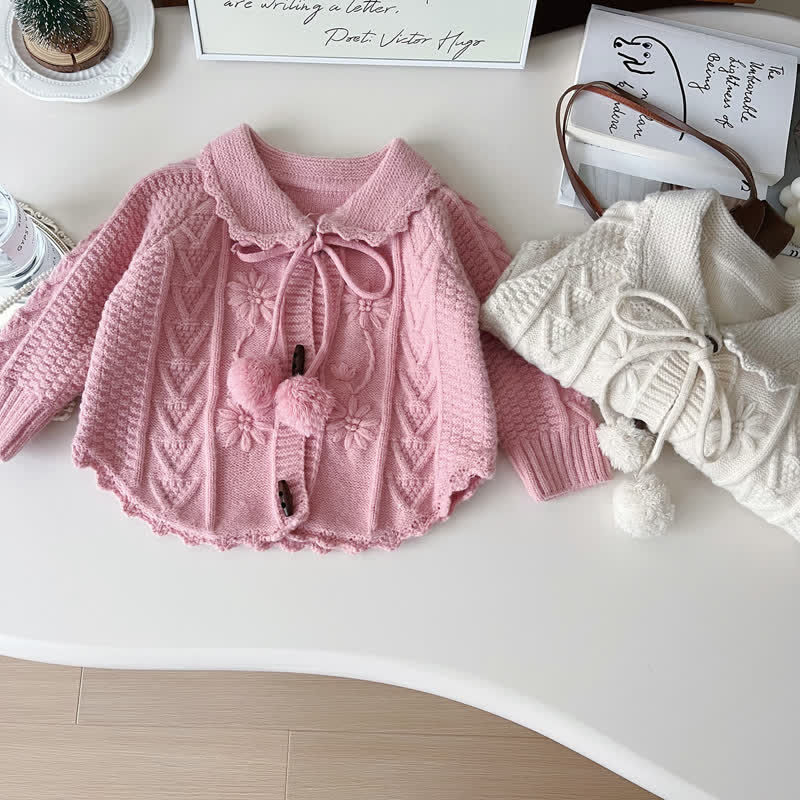 Kid Girl Vintage Lapel Crochet Knit Cardigan Sweater