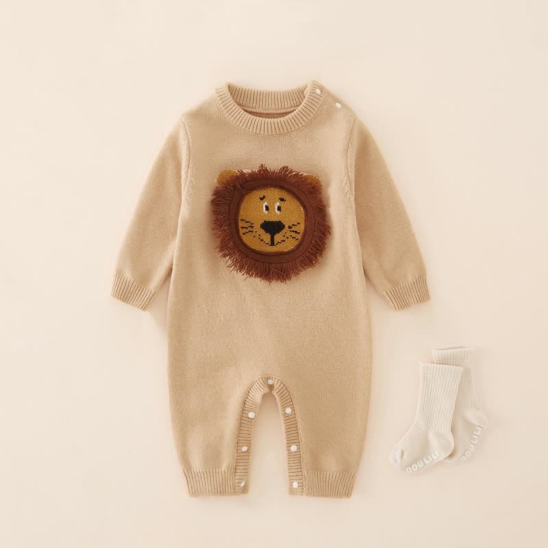 Baby Knitted Dark Apricot Lion Romper