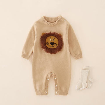 Baby Knitted Dark Apricot Lion Romper