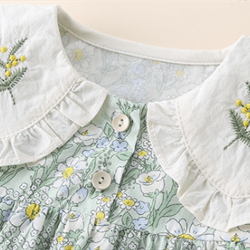 Toddler Girl Green Daisy Lapels Dress