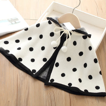 Toddler Girl Dots Knitted Hooded Cape