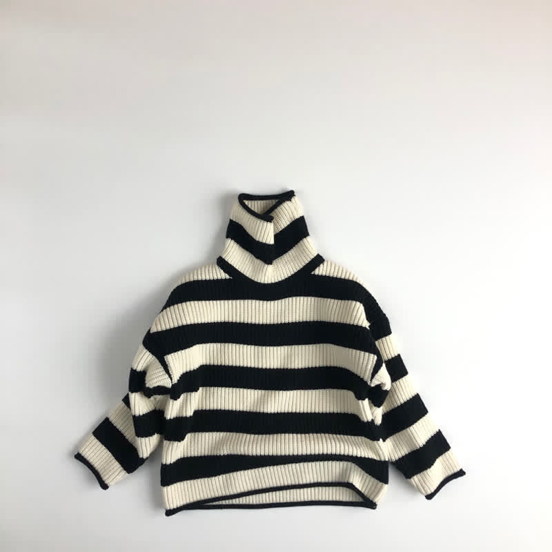 Toddler High Collar Black Striped Sweater