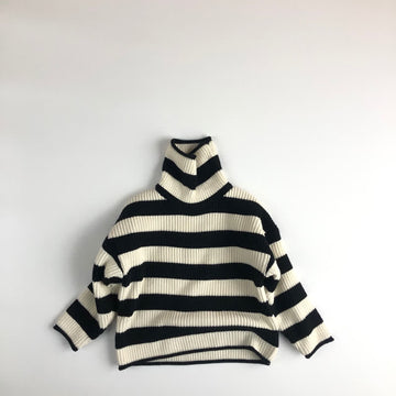 Toddler High Collar Black Striped Sweater