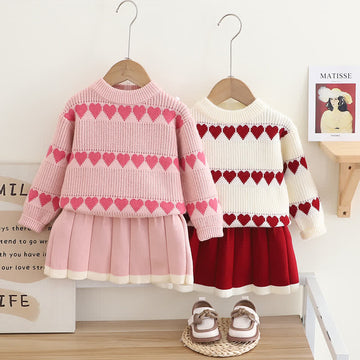 Toddler 2-Piece Knitted Jacquard Heart Set