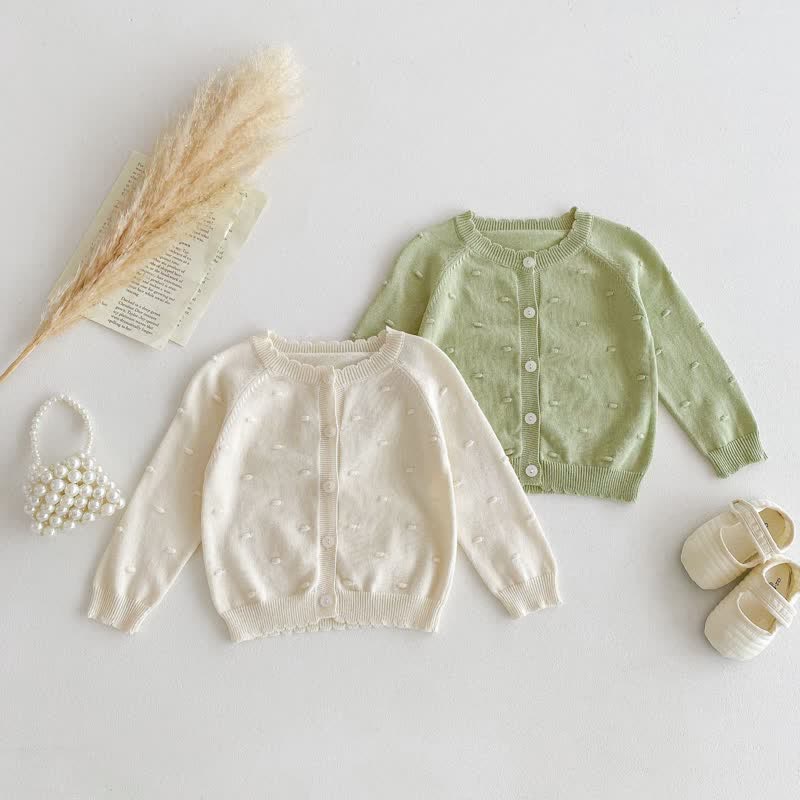 Baby Solid Color Bubble Ball Cardigan