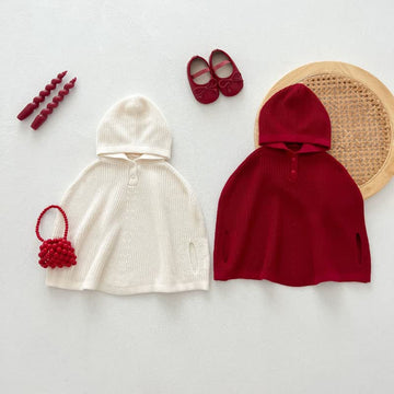 Baby Solid Color Hooded Knit Cape