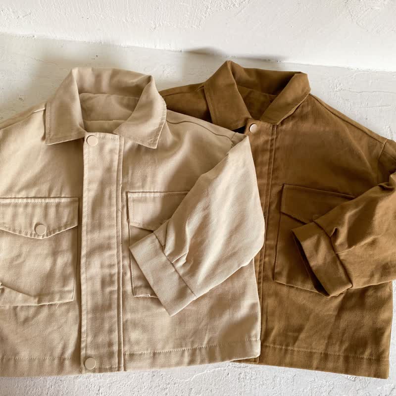 Toddler Worker Solid Color Pocket Jacket