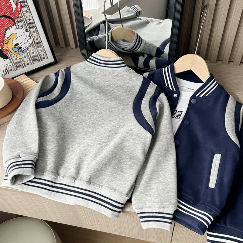 Kid Boy Stand up Collar Knitted Baseball Jacket