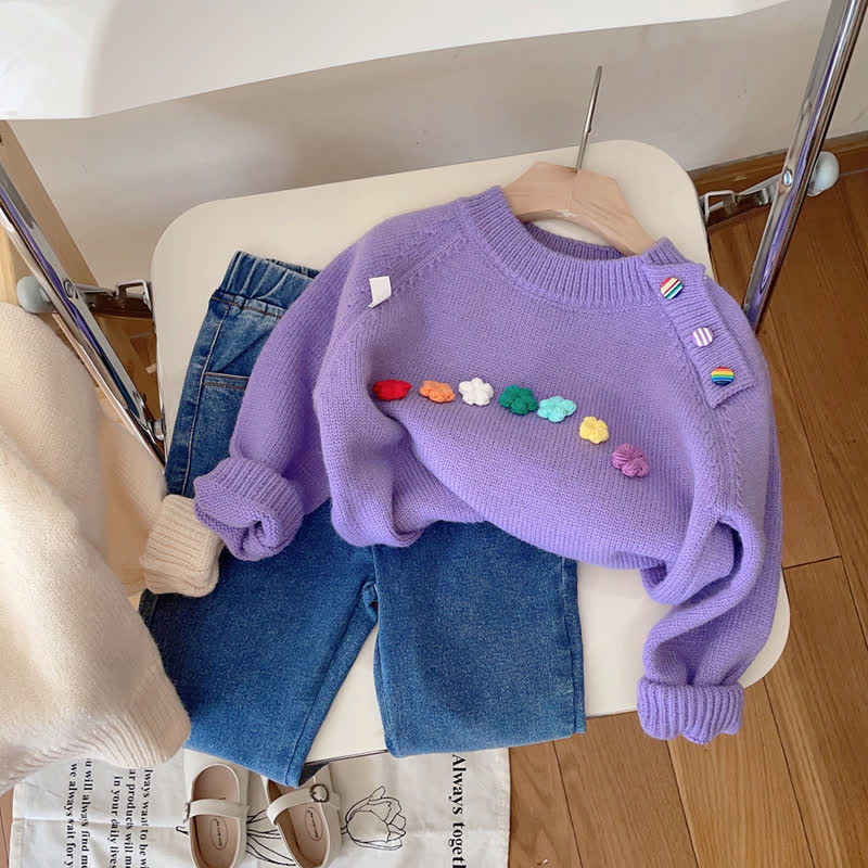 Kid Girl Flower Knit Sweater
