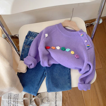 Kid Girl Flower Knit Sweater