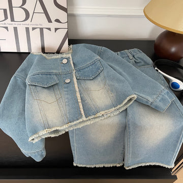 Toddler Girl 2-Piece Irregular Edge Denim Set