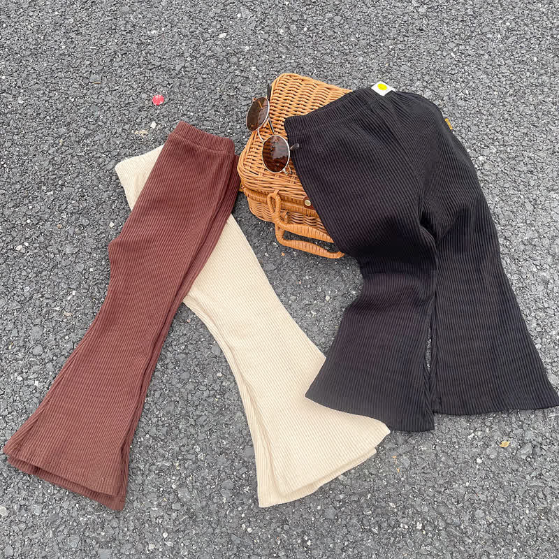 Kid Girl Solid Color Pit Strip Flared Pants