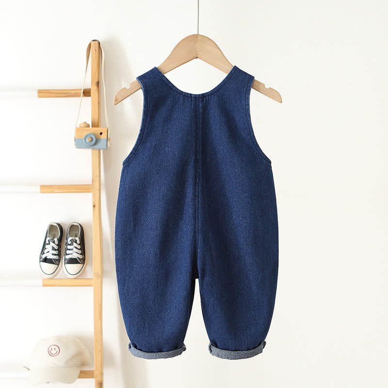 Toddler Pocket Triple Flower Denim Overalls