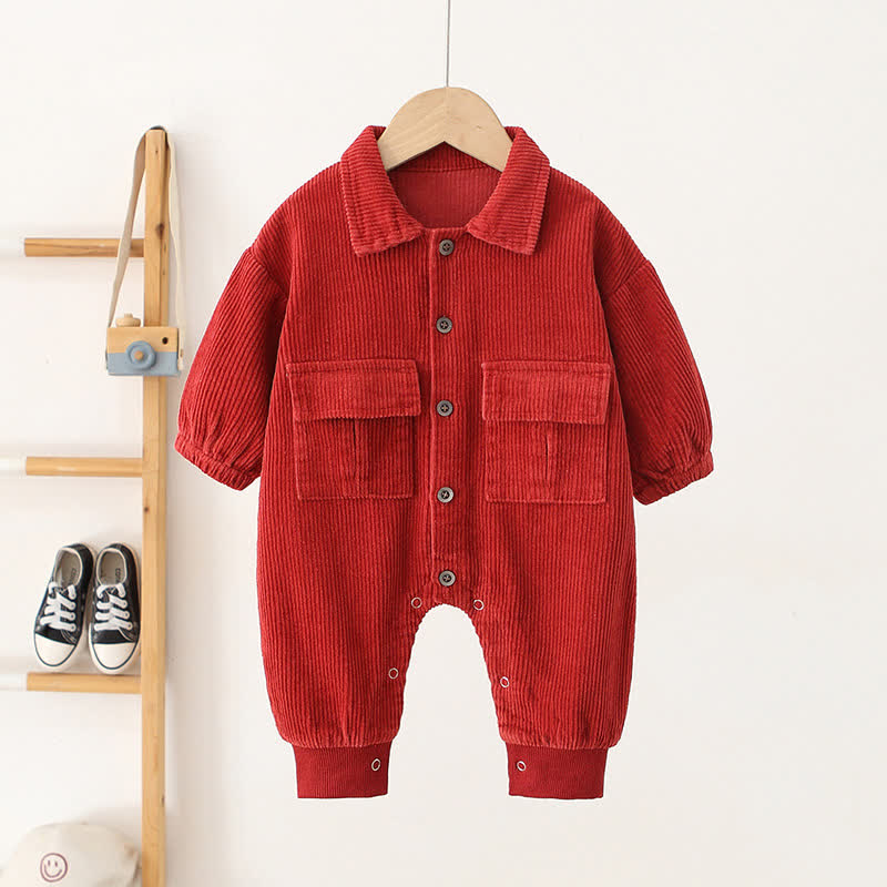 Baby Solid Color Corduroy Cargo Romper