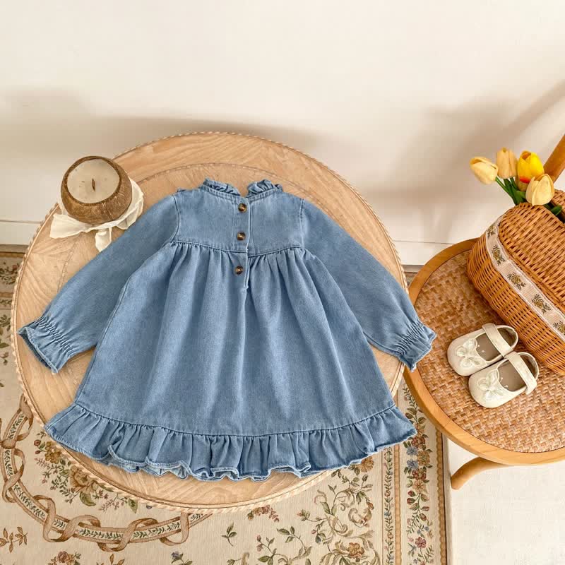 Baby Denim Embroidered Flower Blue Dress