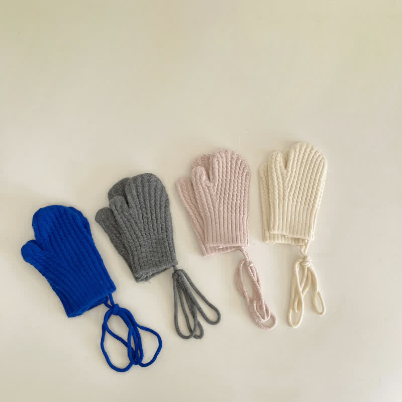 Toddler Kid Solid Color Halterneck Twist Gloves