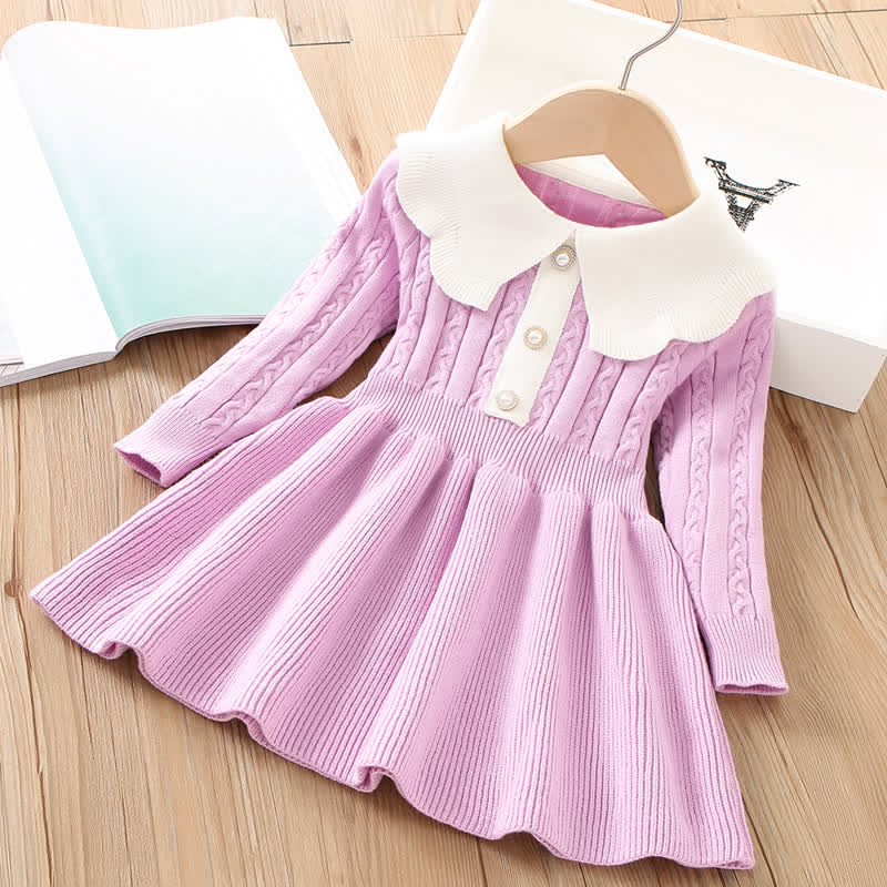 Toddler Girl Grace Knitted Lapels Dress