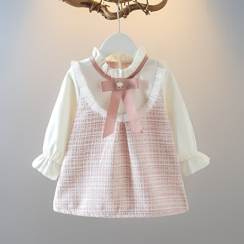 Baby Fake 2Pcs Bow Plaid Princess Dress