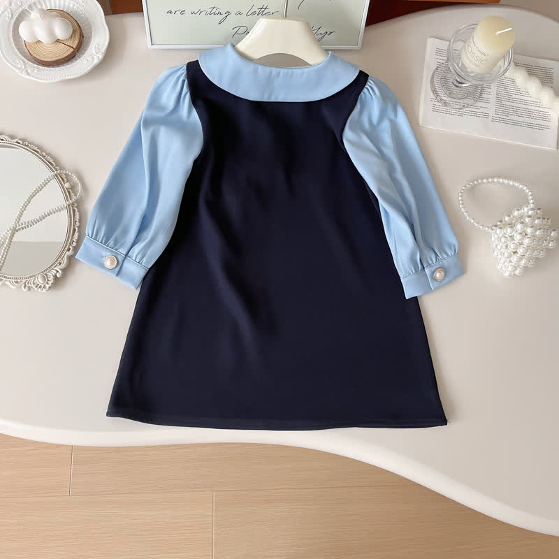 Toddler Fake 2Pcs Flower Blue Dress