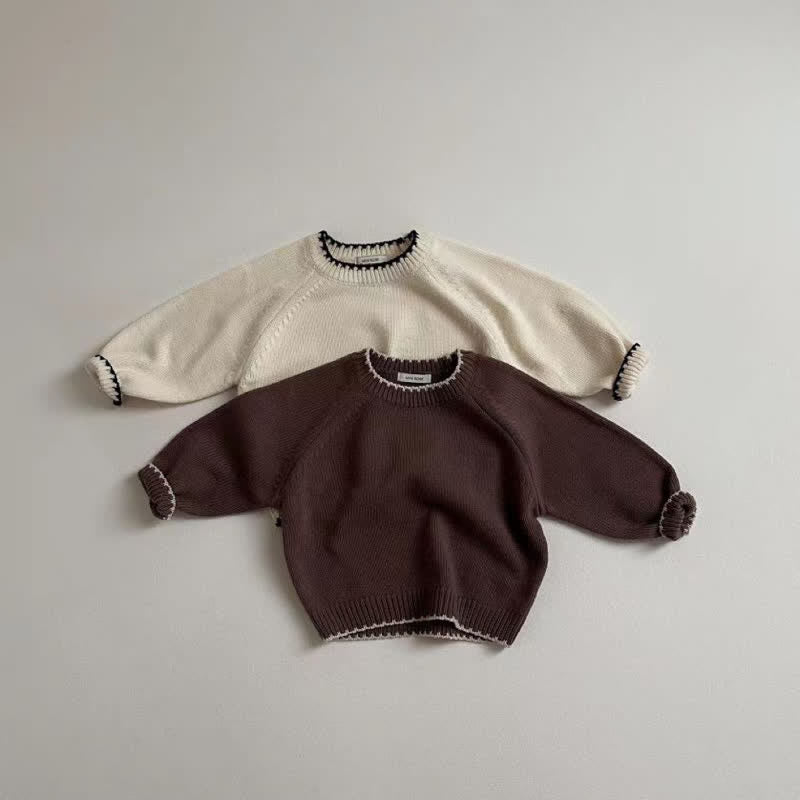 Baby Solid Color Pullover Crew Neck Sweater