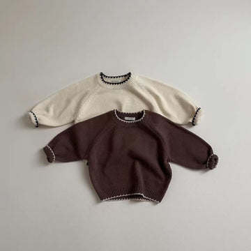 Baby Solid Color Pullover Crew Neck Sweater