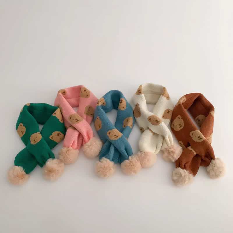 Baby Toddler Bear Hairball Knitted Scarf