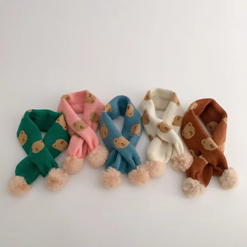Baby Toddler Bear Hairball Knitted Scarf