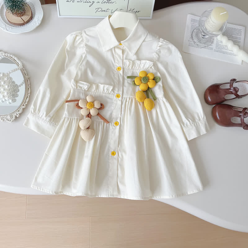 Toddler 3D Flower White Polo Dress