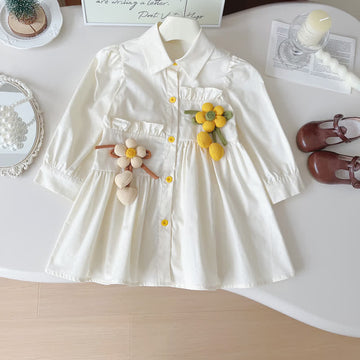 Toddler 3D Flower White Polo Dress