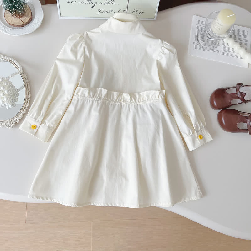 Toddler 3D Flower White Polo Dress