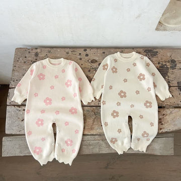 Baby Flower Beige Knit Romper