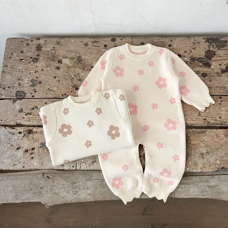 Baby Flower Beige Knit Romper