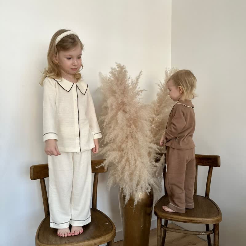 Toddler 2-Piece Lapels Waffle Pajamas Set