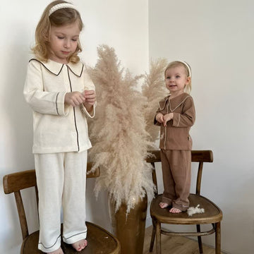 Toddler 2-Piece Lapels Waffle Pajamas Set