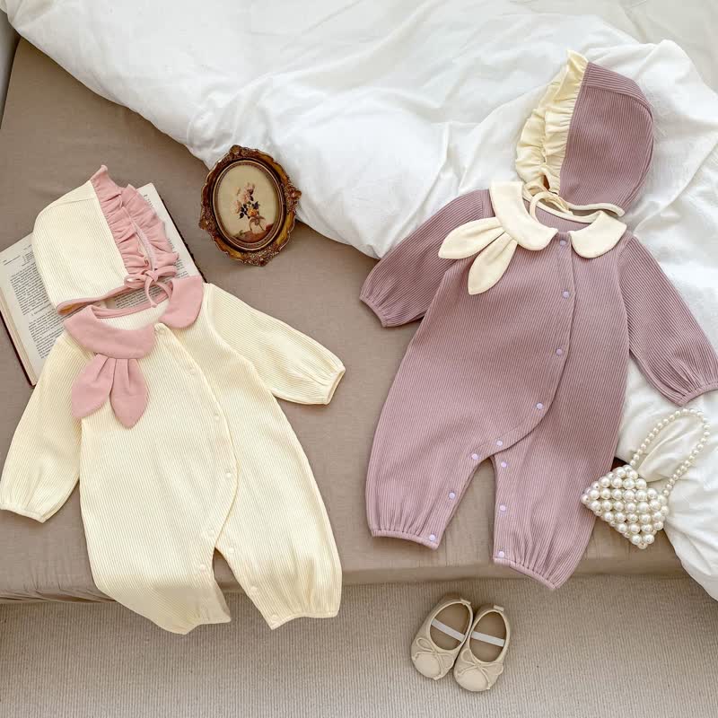 Baby Lapel Rabbit Ear Romper with Hat