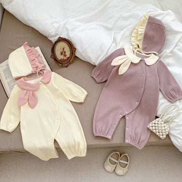 Baby Lapel Rabbit Ear Romper with Hat