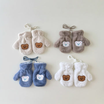 Toddler Warm Fleece Bear Patch Gloves