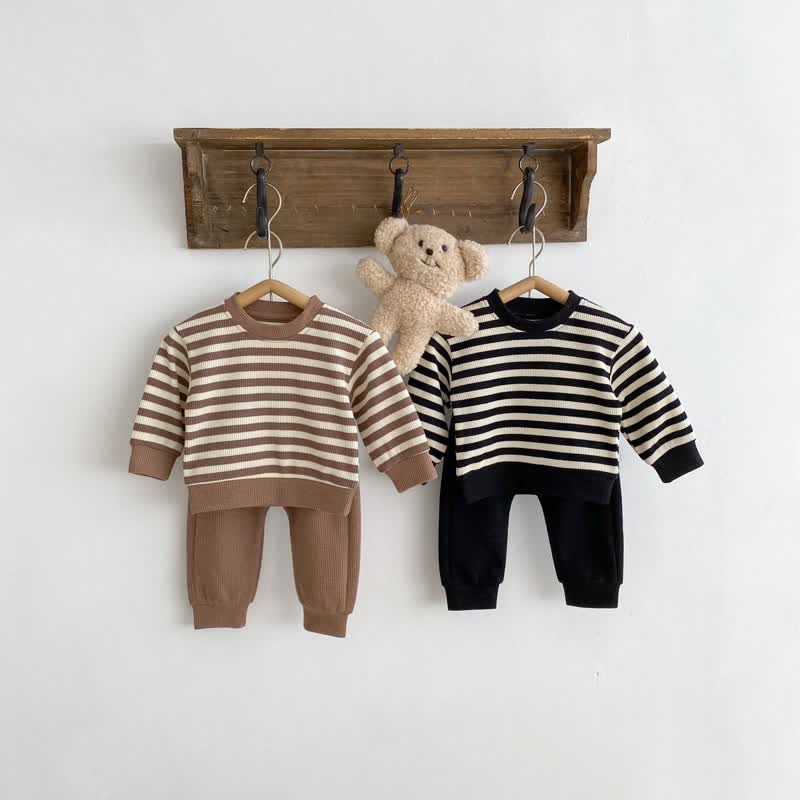 Baby 2-Piece Striped Waffle Sweatsuit Set