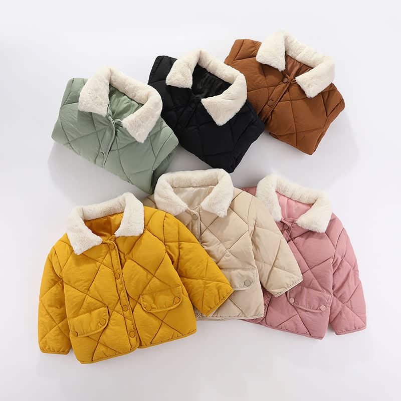 Kid Lapel Diamond Plaid Puffer Jacket