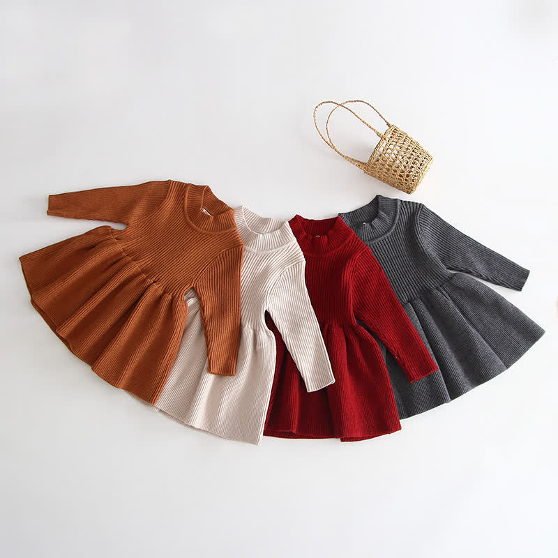 Baby Ribbed Solid Color Knitted Dress