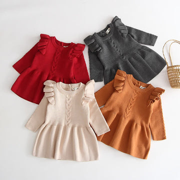 Baby Ruffled Solid Color Knitted Dress