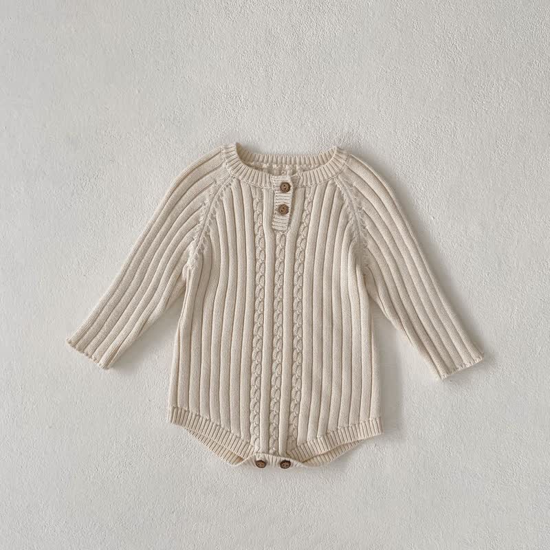 Baby Girl Solid Color Knitted Bodysuit