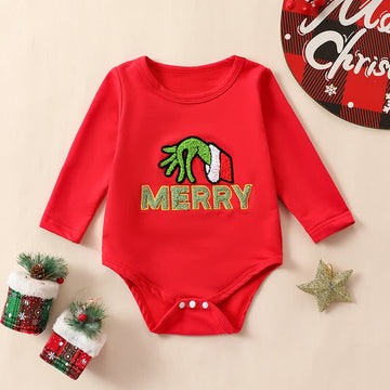 MERRY Baby Christmas Embroidered Bodysuit
