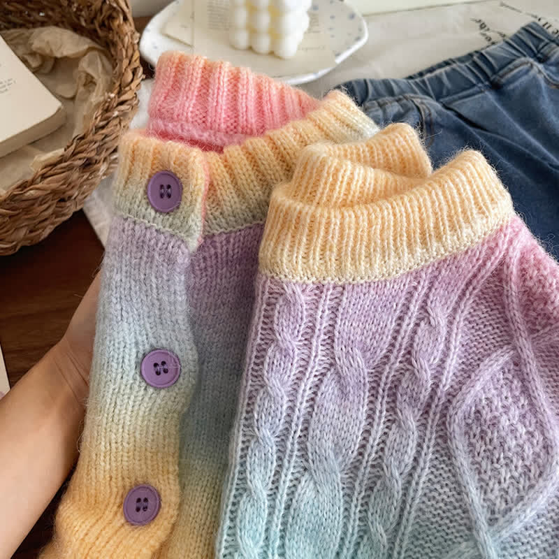 Kid Girl Gradient Rainbow Color Cardigan Sweater