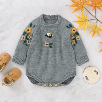 Baby Flower Embroidered Knitted Bodysuit
