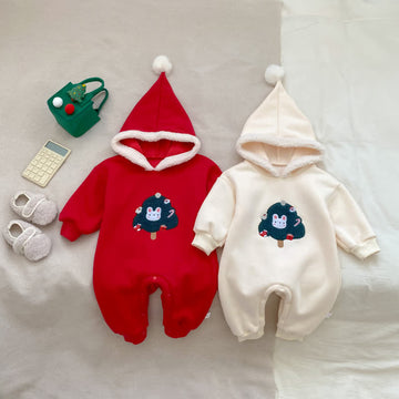 Baby Christmas Embroidered Rabbit Hooded Romper