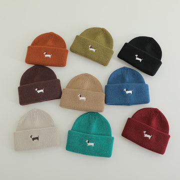 Toddler Embroidered Cute Dog Knitted Beanie